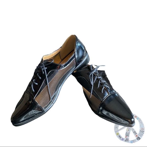 Ron White by Vero Cuoio made in Italy black patent leather & mesh lace up oxford - Picture 3 of 10